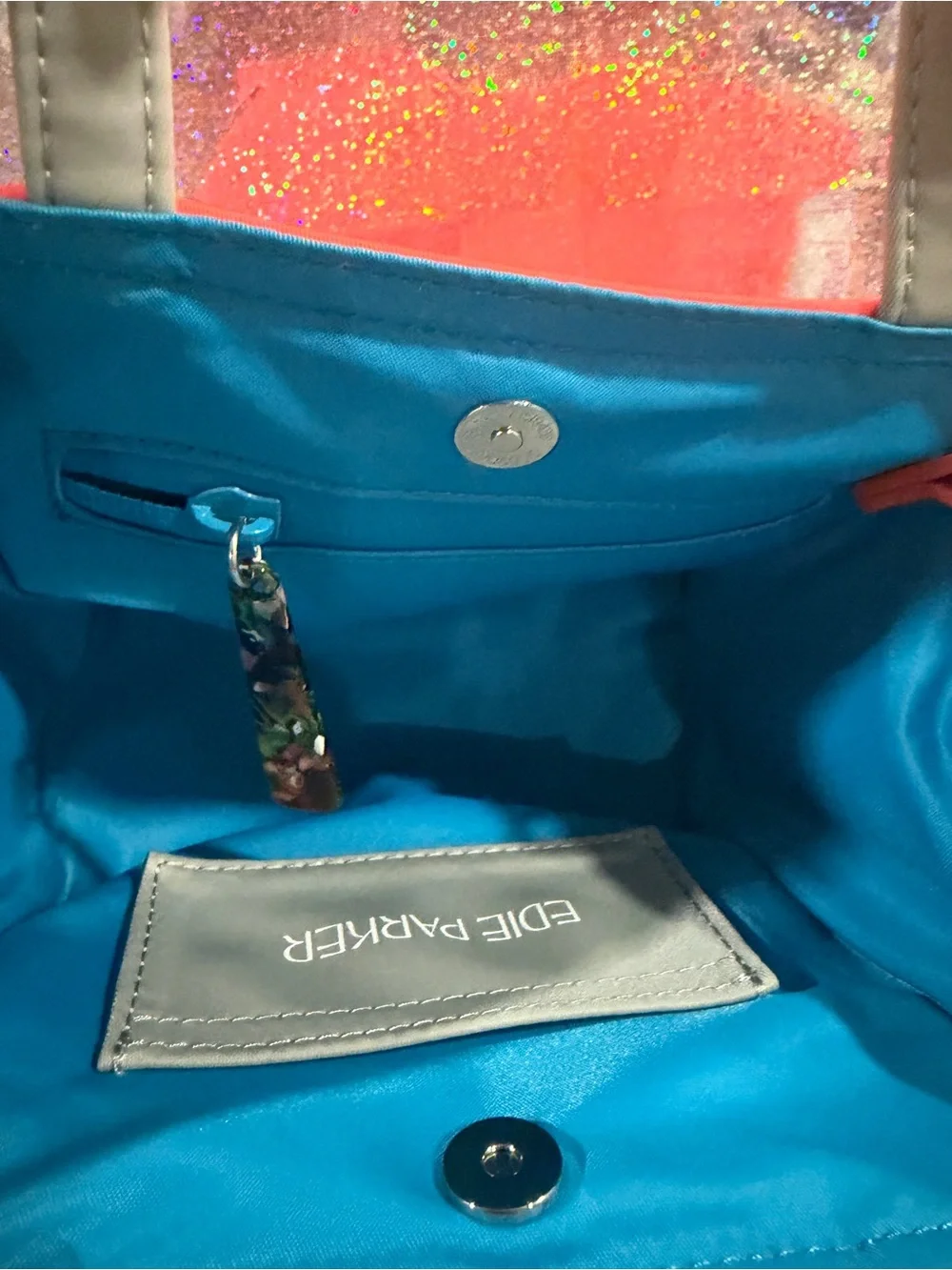 Edie Parker Neon Coral Mini Tote Crossbody Bag Orange Blue Nylon